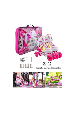 Unicorn Işıklı Pembe Paten Gökkuşağı Çocuk Pateni Silikon Teker Pembe