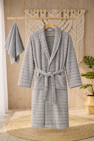 Cottowels Battal Boy 6 Parça %100 Pamuk Aile Bornoz Seti - Gri - Krem Gri - Krem