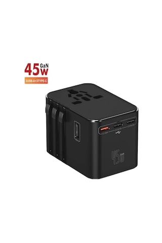 Universal Seyahat Priz Dönüştürücü Adaptör, 45w Şarj Cihazı, 2x Usb Girişi, 3x Type-c Girişi, Uluslararası G