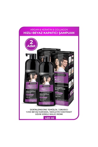 Hızlı Beyaz Ve Gri Kapatıcı Şampuan 420 Ml 2 Adet - Doğal Siyah, Argan, Keratin Ve Kolajen İçeren Tüm Saç Tipleri