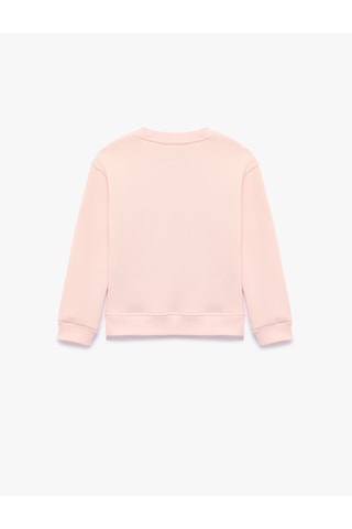 Koton Üç İplik Uzun Kollu Bisiklet Yaka Simli Kalpli Fiyonk Baskılı Sweatshirt Pembe 7wkg10037ak Gül