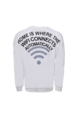 Wessi Beyaz Erkek Bisiklet Yaka Baskılı Sweatshirt Beyaz