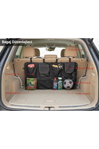 8 Cepli Araç Bagaj Düzenleyici Çanta Organizer Araba Çantası Oto Içi Aksesuar Otomobil Aksesuarları 1 Adet / Siyah