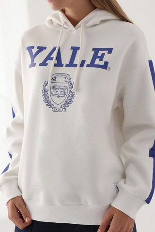 Yale Krem Baskılı Kapüşonlu Kadın Sweatshirt 5274-41167 Krem