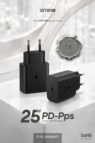 Simex 25w Süper Hızlı Şarj Adaptörü Type-c Samsung Galaxy Uyumlu Ce Belgeli Sps-17