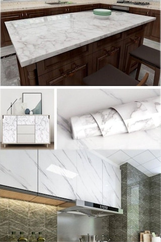 Mobgift Mermer Desenli Yapışkanlı Tezgah Folyosu 3 Mt.x 60 Cm Beyaz