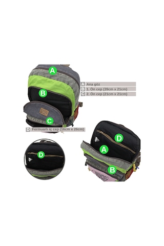 5017 Mor Neon Yeşil Sırt Okul Seyahat 15.6 Laptop Günlük Çanta