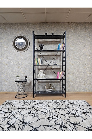 Siyah Boyalı Kitaplık - 5 Raflı Suntalem Lüks Kitaplık Siyah Merm Çok Renkli