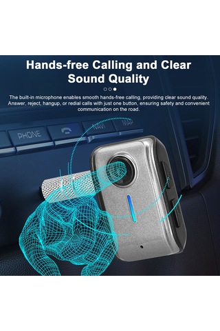 Jeehugo Bt5.3 Araç Aux Alıcı, Hands-free Arama, Tf Kart Desteği, 6-7 Saat Pil Süresi, Siyah-gri