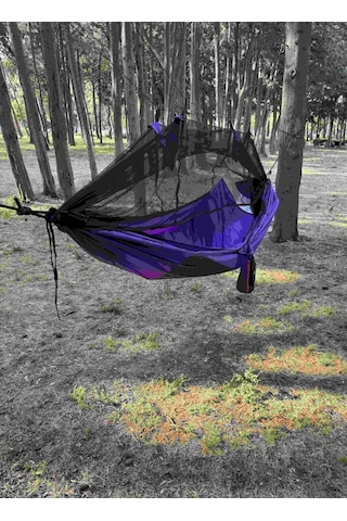 Magic Cibinlikli Kamp Hamağı Mat Cepli 175 Kg Taşıma Kapasiteli Outdoor Hamak Mor