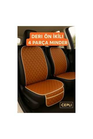 Suni Deri Oto Koltuk Minderi Silinebilir Leke Tutmaz Kapitone 2'li Taba