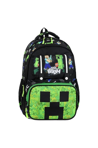 Minecraft Okul Sırt Çantası , Beslenme Çantası Kalemlik Seti Lisanslı Çelik Suluk & Matara Siyah