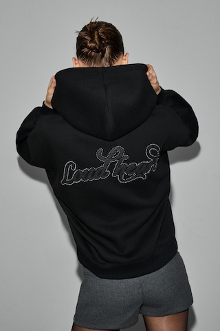 Grımelange Asterelle Kadın Pamuklu İçi Polarlı Oversize Kapüşonlu Sırtcı Patch Detaylı Siyah Sweatsh Siyah