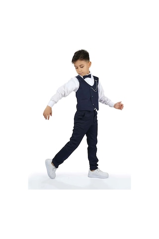 Mnk Baby & Kids Erkek Çocuk 6 Düğme Yelekli Özel Gün Takım Elbise M00834 Lacivert