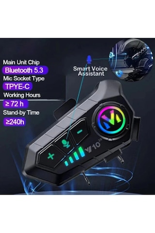 Y10 2x Motosiklet Kask İntercom Çift Eşleşme Rgb Işıklı Blu Tdrtr