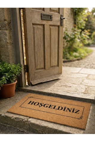 Beylini Hoşgeldiniz Yazılı Koko Paspas Ev Dış Kapı Tpr Kaymaz Taban Modern Dayanıklı Su Geçirmez Bej 70x45cm Bej