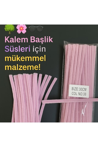 Tekstil 30 Cm Pembe Şönil Tüylü Hobi Çubuğu - 100'lü Paket Chenille