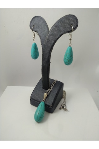 Turkuaz Firuze Taşı Kolye/Küpe Set – Doğaltaş Kolye ve Küpe Tak N11.8657