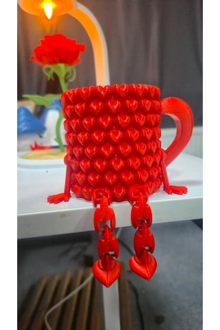 Masa Üstü Kalpli Kalemlik - Dekorasyon Kupa Şekilli Kırmızı