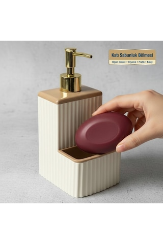 Sünger Ve Katı Sabunluk Hazneli Krem - Kahve Banyo Sıvı Sabunluk Mutfak Sıvı Sabunluk Bej - Kahverengi