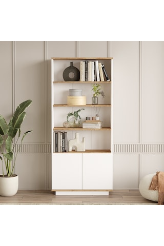 Robin Home Loft Kitaplık Raf 2 Kapaklı Raflı 168cm Çam-Beyaz