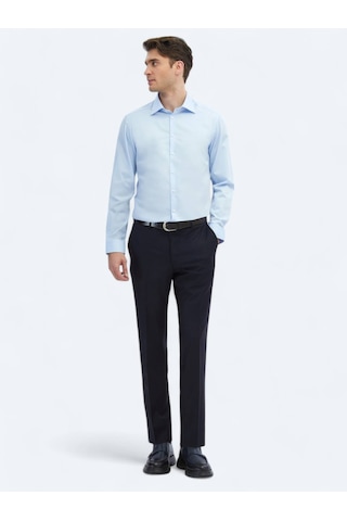 Kip Koyu Mavi Düz Slim Fit Dokuma Klasik %100 Pamuk Gömlek