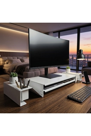 Hamton Vıdmon Organizerli Monitör Yükseltici - Beyaz - 120 Cm Mega
