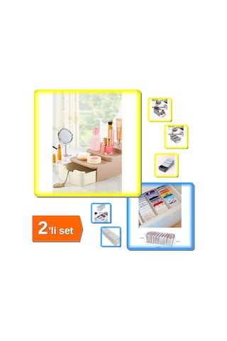 Compact Çekmeceli Ve Standlı Makyaj Düzenleyici + 11 Gözlü Akordiyon Çekmece Organizer - 2li Set P3c Belirtilmemiş