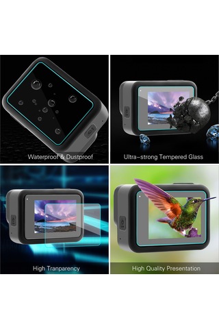 Shineyee Gopro Hero 8 Kamera İçin Cam Ekran Koruyucu Seti - 2 Adet Ekran + 2 Adet Lens + 2 Adet Küçük Ekran Koruyucu, Tam Kaplama, Yüksek Seffaf, Çizik Direnci