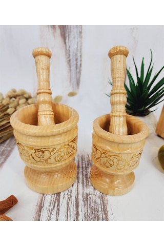 El Yapımı Ağaç Havan Sarımsak Döveceği Lüx 8-10 Luk 2 Li Set