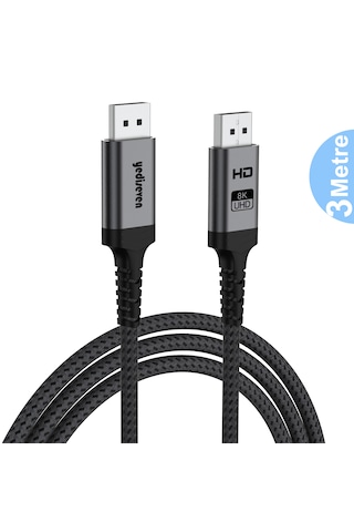 Yediseven Displayport Dp 1.4 8k 60hz Görüntü Aktarma Kablosu 3m