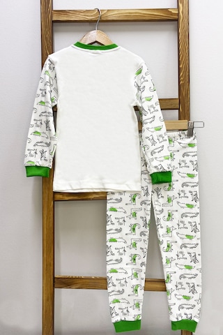 Hçm Erkek Çocuk Pijama Takımı Dinozor Baskılı Bisiklet Yaka C65 Yeşil