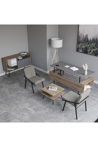 Lagomood İrony Maxi İki Koltuklu Ofis Takım Antrasit Ceviz