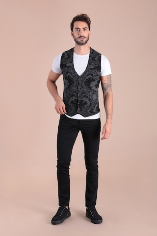 Ferraro Çift Renk Yün Triko Yelek - Siyah-Siyah