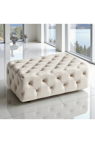 Smarto Relax Puf Swiss Style Guarda Ayaksız Kapitoneli Dekoratif 80x45x45 Cm Ayaksız Kapitoneli Dekoratif Puf Ekru