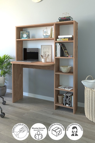 Bofigo Kitaplıklı Çalışma Masası Çocuk Çalışma Masası Bilgisayar Çalışma Masası Çam Çam