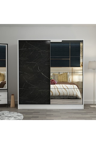 Minar Kale 2 Kapaklı Aynalı Sürgülü Dolap 180 Cm-byz/royal Mermer 210cm