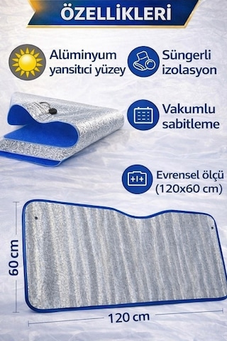 Araba Ön Cam Güneşlik Anti-uv Oto Güneşlik 120 X 60 Cm Araç Gölgelik Oto İçi Vantuzlu