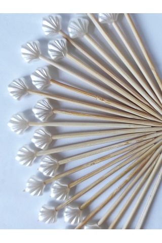 200 Adet Dekoratif Küçük Deniz Kabuğu İncili Nişan Kürdanı 6,5 Cm İstiridye 30 Mm- Pasta Kürdanı
