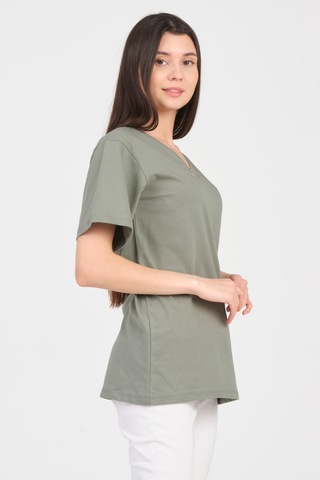 As Collection Yeşil V Yaka Kısa Kol Boyfriend Kadın T-shirt Yeşil
