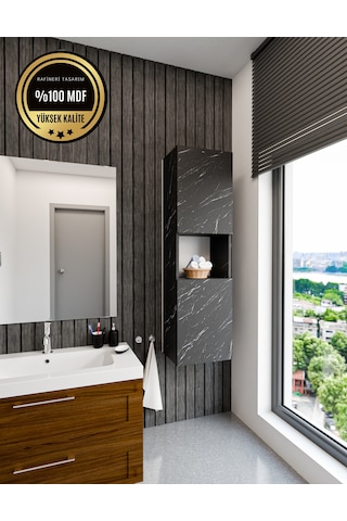 Lisa Bölmeli, Kapaklı Ve Duvara Monteli Banyo Dolabı Çok Amaçlı Dolap Bendir