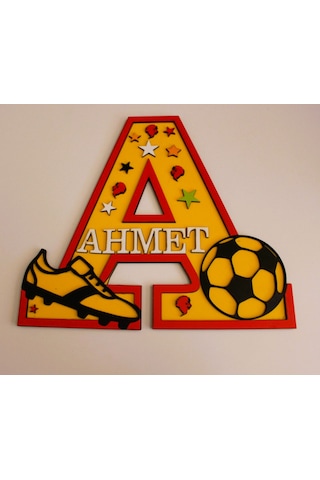 Çoçuk Odası Kapı & Duvar Süsü Kişiye Özel A Harfi Sarı - Kırmızı