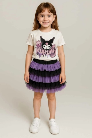 Miniko Kids Kız Çocuk Kuromi Desenli Tütü Etekli Takım Ekru