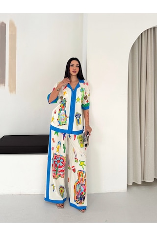 Asprin Fashion Egzotıc Baskılı Gömlek Pantolon Tkım Mavi