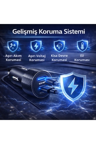 Polham 60w Pd Hızlı Araç Şarj Cihazı 2x Type-c Çıkışlı 12v / 24v Uyumlu Araç Çakmaklık Şarj Adaptörü 1 Adet