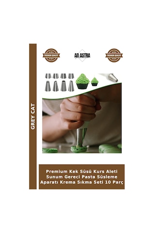 Premium Kek Süsü Kurs Aleti Sunum Gereci Pasta Süsleme Aparatı Krema Sıkma Seti 10 Parç Çok Renkli