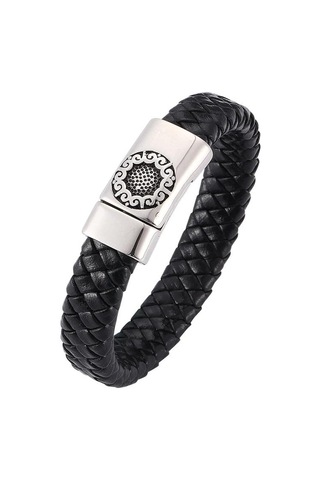 Üniseks Örgülü Hakiki Deri Bileklik Paslanmaz Çelik Tokalı Kadınlar Erkekler İçin Hediye Trend Takı Dokuma Bileklik Siyah