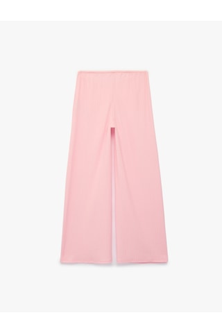 Koton Bürümcük Kumaş Beli Bağcıklı Düz Geniş Paça Pantolon Pembe 6sak40111ek Gül