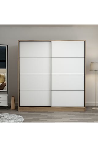Minarmobilya Minar Kale 2 Kapaklı Sürgülü Dolap 180 Cm - Dore/Beyaz (541417044)