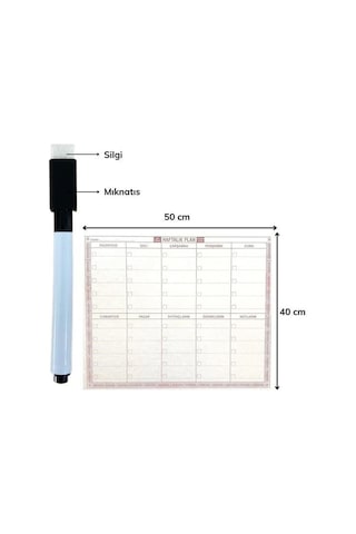 Ollevra Şeffaf Kendiliğinden Yapışkanlı Kalemli Haftalık Planlayıcı 40cm-50cm